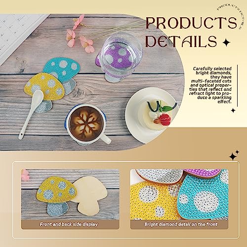 Diy 6pcs/set Mushroom Cartoon Diamond Painting Coasters with Holder