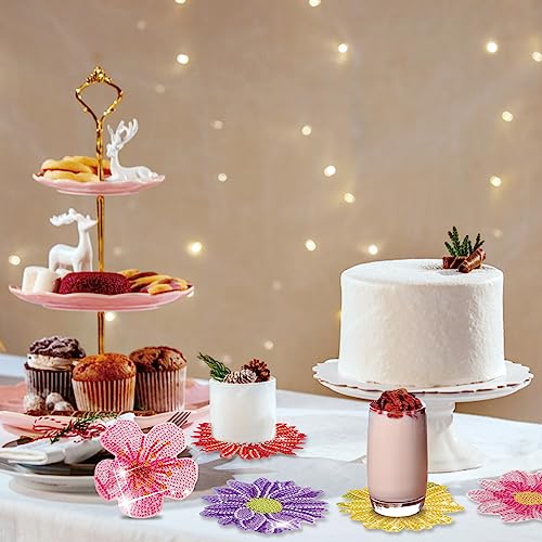 Diy 6pcs/set Flower Diamond Painting Coasters with Holder