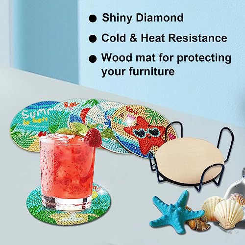 Diy 8pcs/set Summer Diamond Painting Coasters with Holder