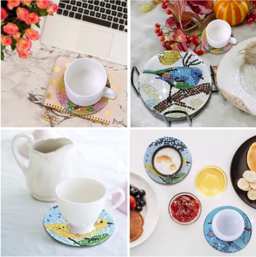 Diy 8pcs/set Christmas Diamond Painting Coasters with Holder