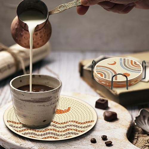 Diy 8pcs/set Diamond Painting Coasters with Holder