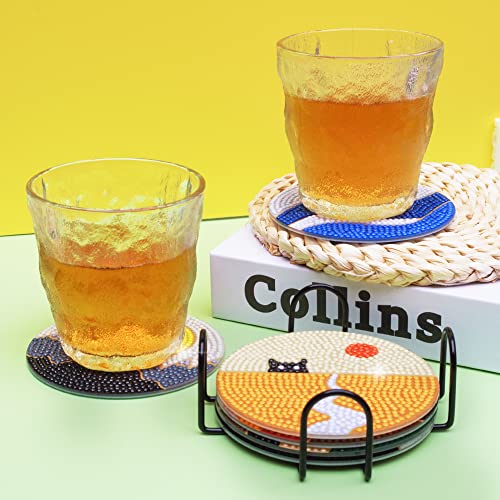 Diy 6pcs/set Landscape Diamond Painting Coasters with Holder