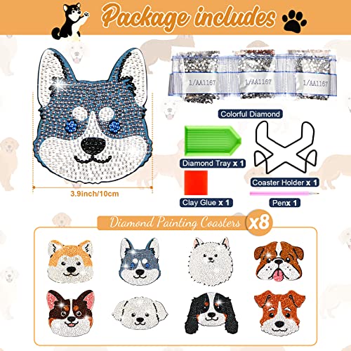 Diy 8pcs/set Dog Diamond Painting Coasters with Holder