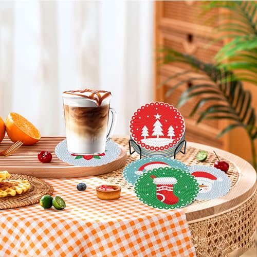 Diy 8pcs/set Mandala Christmas Diamond Painting Coasters with Holder