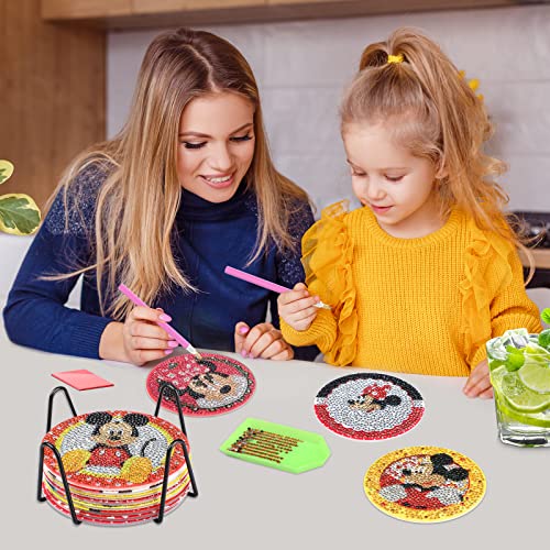 Diy 8pcs/set Cartoon Diamond Painting Coasters with Holder