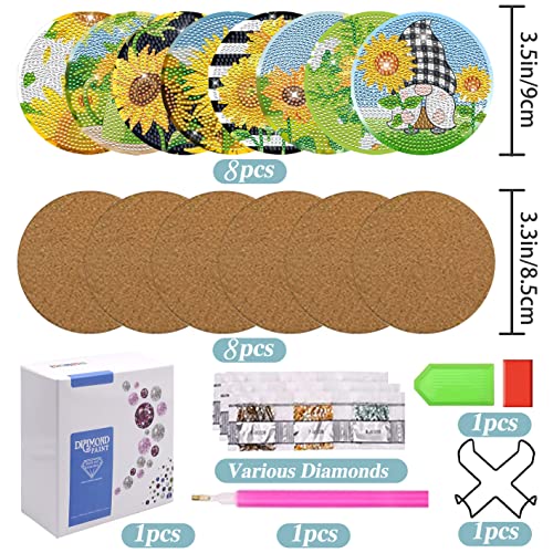 Diy 8pcs/set Flower Diamond Painting Coasters with Holder