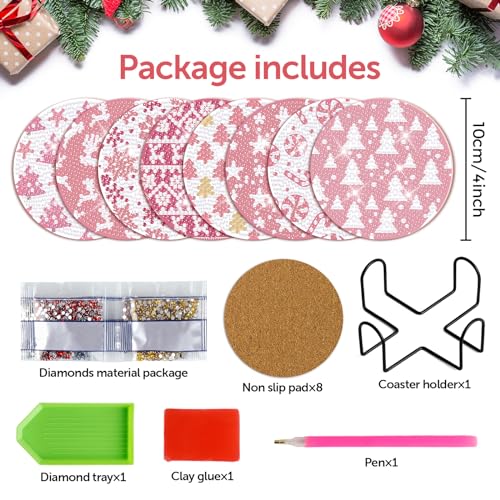 Diy 8pcs/set Christmas Diamond Painting Coasters with Holder