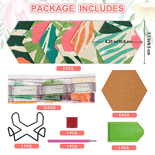 Diy 6pcs/set Flower Diamond Painting Coasters with Holder
