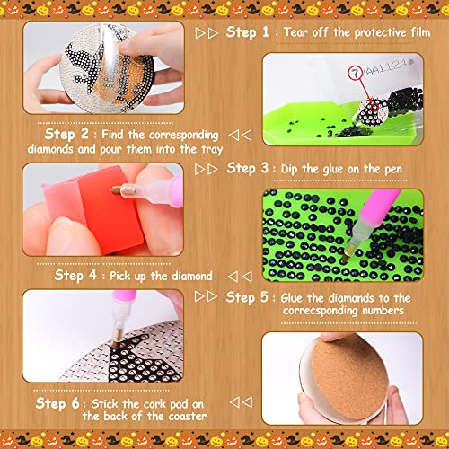 Diy 8pcs/set Pumpkin Halloween Diamond Painting Coasters with Holder