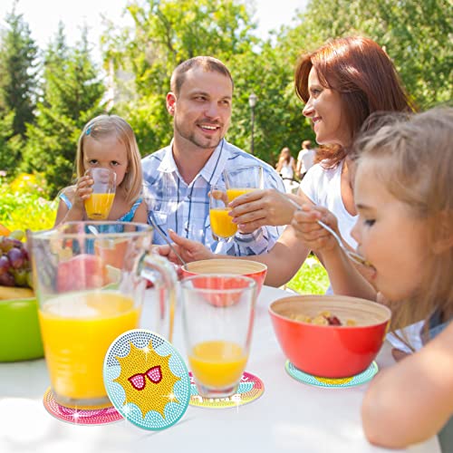 Diy 8pcs/set Summer Diamond Painting Coasters with Holder