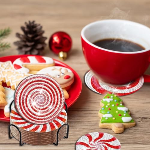 Diy 8pcs/set Christmas Diamond Painting Coasters with Holder