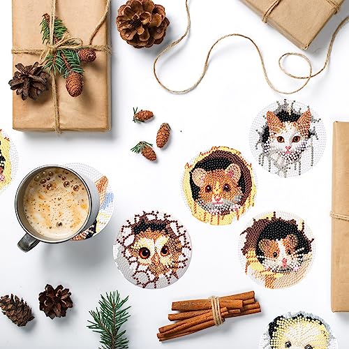 Diy 8pcs/set Animal Diamond Painting Coasters with Holder