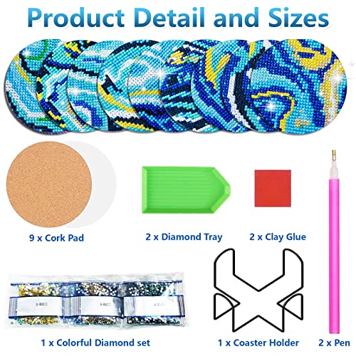 Diy 9pcs/set Diamond Painting Coasters with Holder