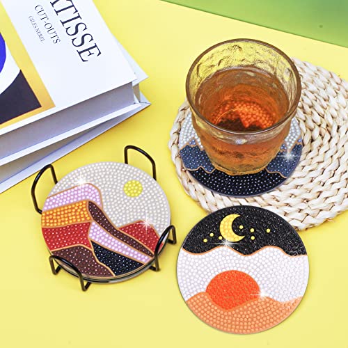 Diy 6pcs/set Landscape Diamond Painting Coasters with Holder