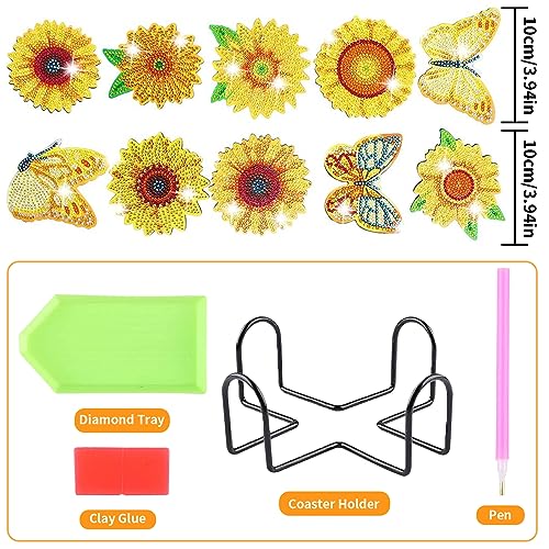 Diy 10pcs/set Butterfly Flower Diamond Painting Coasters with Holder