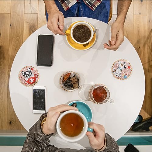 Diy 8pcs/set Dog Diamond Painting Coasters with Holder