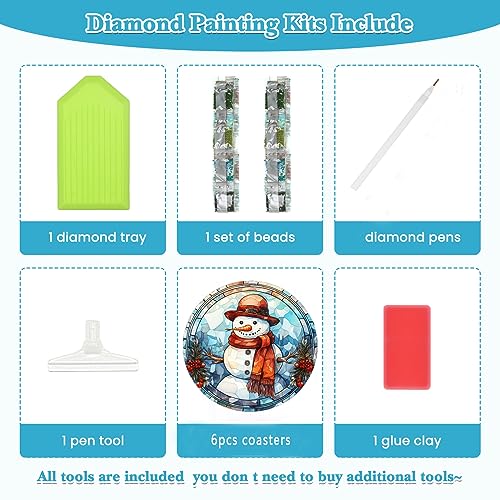 Diy 6pcs/set Christmas Diamond Painting Coasters with Holder