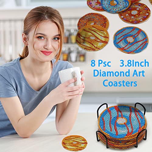 Diy 8pcs/set Diamond Painting Coasters with Holder