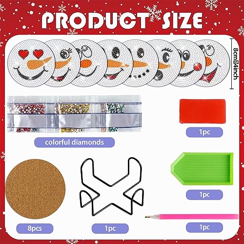 Diy 8pcs/set Christmas Diamond Painting Coasters with Holder