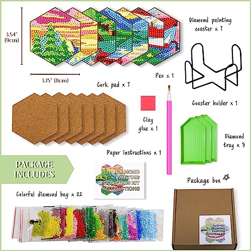 Diy 7pcs/set Cat Diamond Painting Coasters with Holder