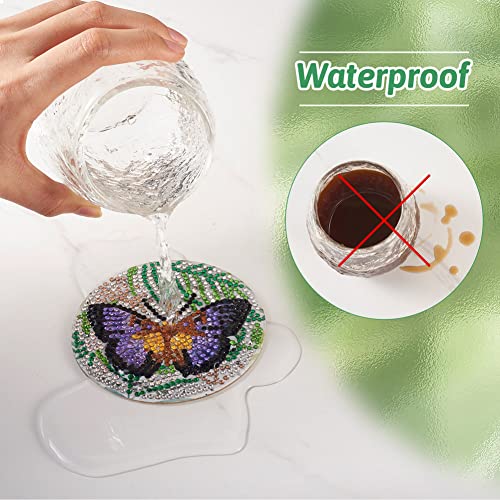 Diy 8pcs/set Butterfly Diamond Painting Coasters with Holder