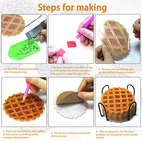 Diy 8pcs/set Diamond Painting Coasters with Holder