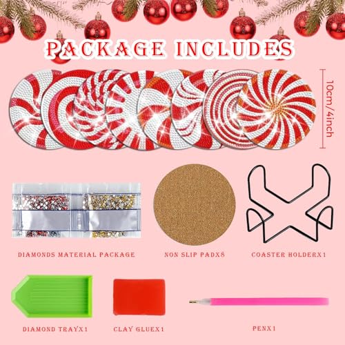 Diy 8pcs/set Christmas Diamond Painting Coasters with Holder