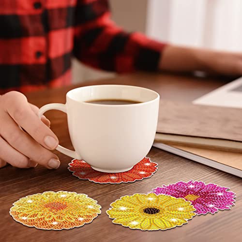 Diy 6pcs/set Flower Diamond Painting Coasters with Holder
