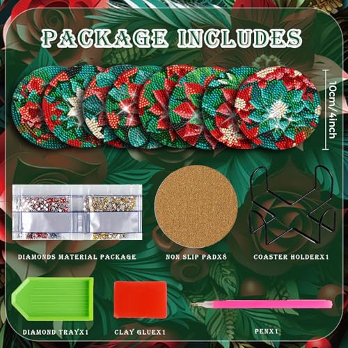 Diy 8pcs/set Christmas Diamond Painting Coasters with Holder