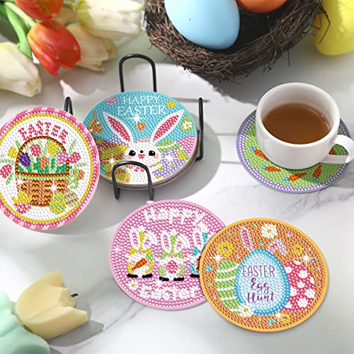Diy 8pcs/set Easter Diamond Painting Coasters with Holder