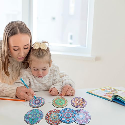 Diy 12pcs/set Mandala Diamond Painting Coasters with Holder