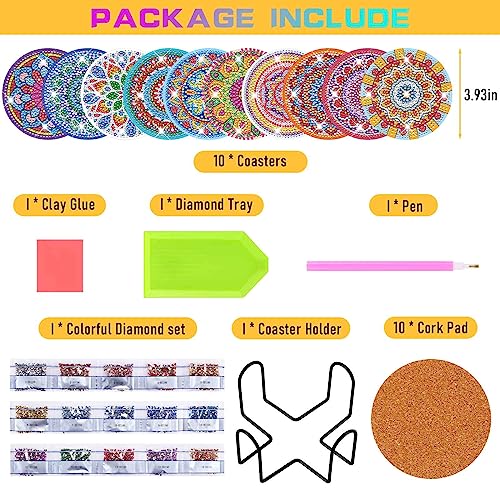 Diy 10pcs/set Mandala Christmas Diamond Painting Coasters with Holder