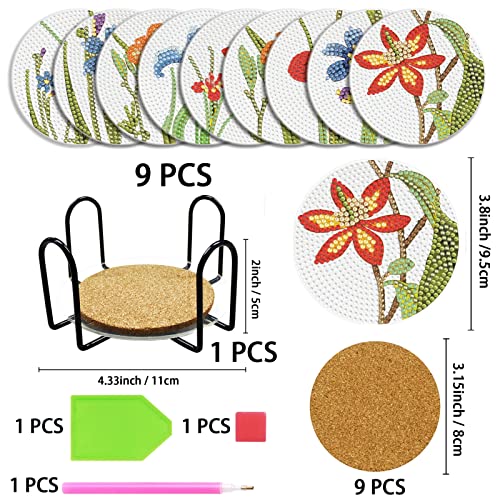 Diy 9pcs/set Diamond Painting Coasters with Holder