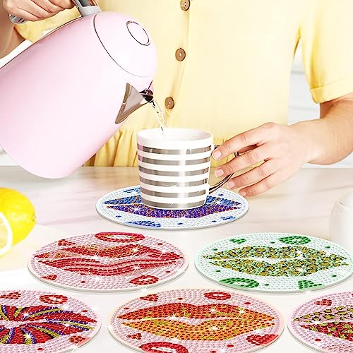 Diy 8pcs/set Diamond Painting Coasters with Holder