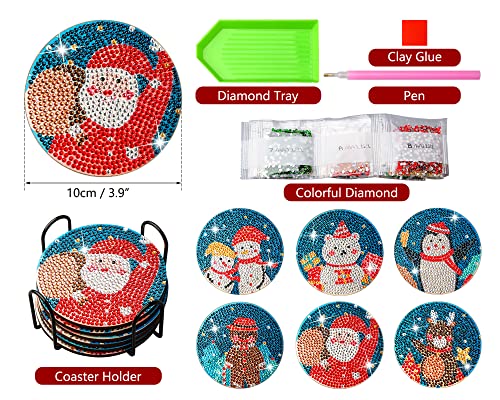 Diy 6pcs/set Christmas Diamond Painting Coasters with Holder