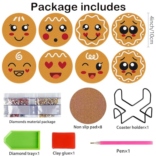 Diy 8pcs/set Christmas Diamond Painting Coasters with Holder