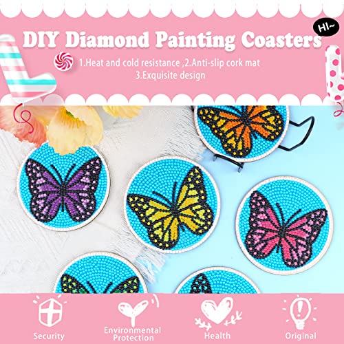 Diy 6pcs/set Butterfly Diamond Painting Coasters with Holder