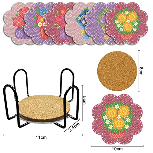 Diy 6pcs/set Flower Diamond Painting Coasters with Holder