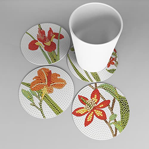 Diy 9pcs/set Flower Diamond Painting Coasters with Holder