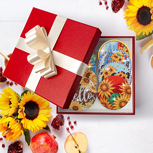 Diy 8pcs/set Flower Diamond Painting Coasters with Holder
