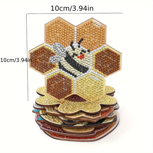 Diy 10pcs/set Bee Diamond Painting Coasters with Holder