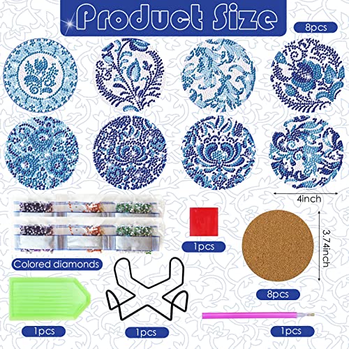 Diy 8pcs/set Diamond Painting Coasters with Holder