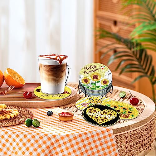 Diy 8pcs/set Flower Diamond Painting Coasters with Holder