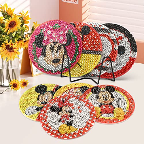 Diy 8pcs/set Cartoon Diamond Painting Coasters with Holder