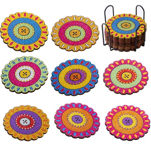 Diy 8pcs/set Girl Diamond Painting Coasters with Holder