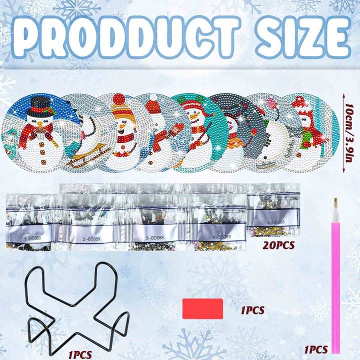 Diy 8pcs/set Christmas Diamond Painting Coasters with Holder