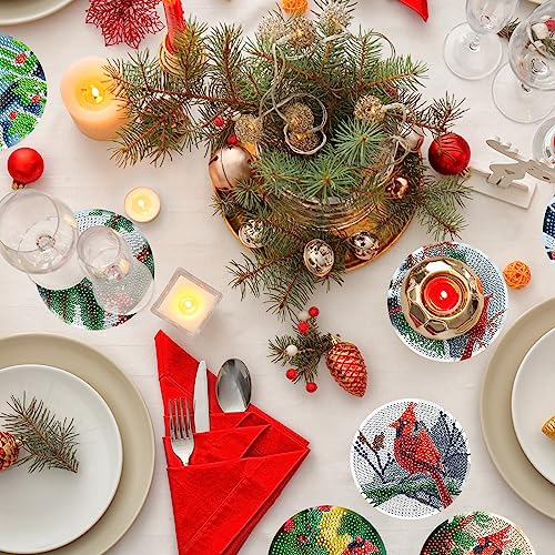 Diy 8pcs/set Bird Christmas Diamond Painting Coasters with Holder