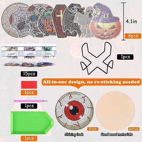 Diy 8pcs/set Skull Halloween Diamond Painting Coasters with Holder