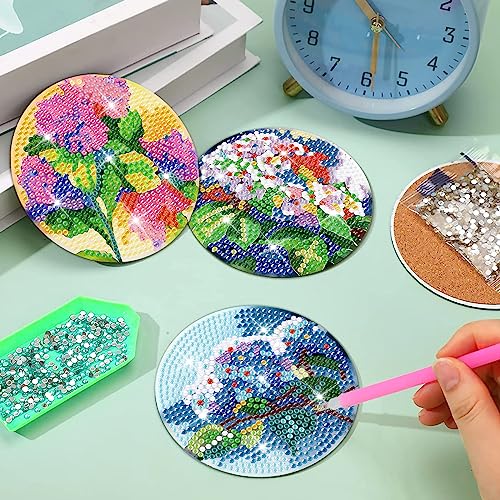 Diy 8pcs/set Flower Diamond Painting Coasters with Holder