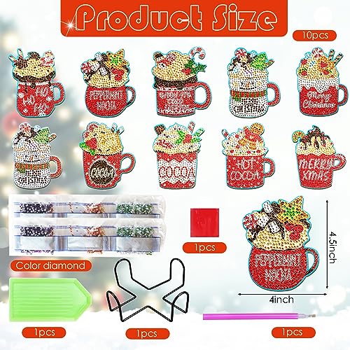Diy 10pcs/set Christmas Diamond Painting Coasters with Holder